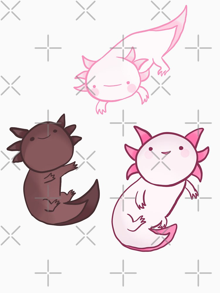 Cute happy axolotls having fun by Mayarart