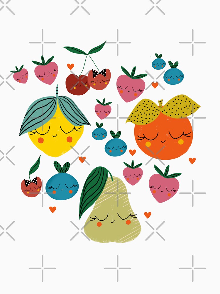 Kawaii Happy Fruit Faces - Retro Kids Fruit by susycosta