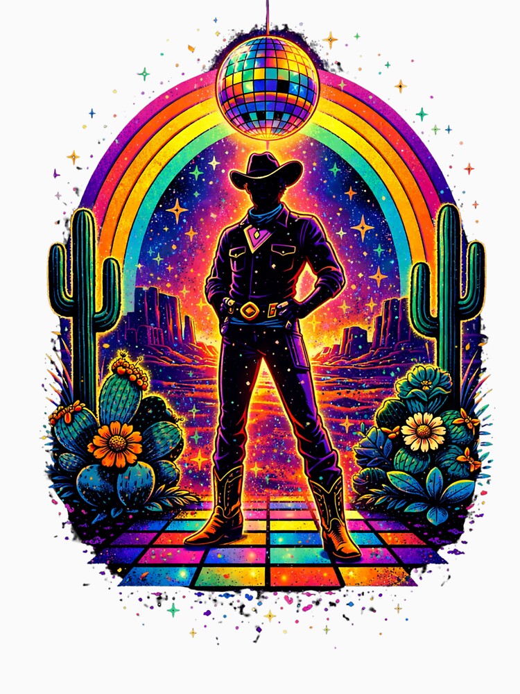 Lone Cowboy Disco T-Shirt, Retro Western Funk, 70s Disco Aesthetic, Groovy Cowboy, Party Outfit by StickersPhotoPaintings
