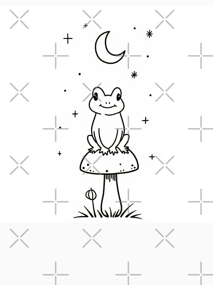 Minimalist Frog on Mushroom Under Moon by MOTAS FASHION