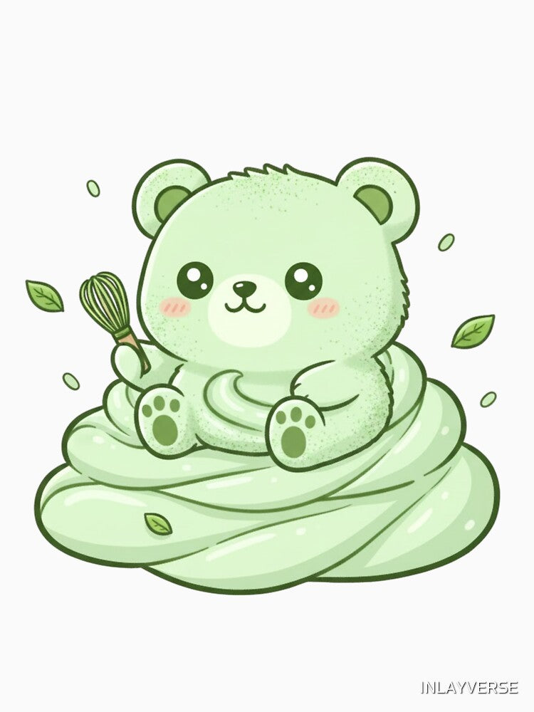 Matcha Whisk Bear Cozy Green Dessert Art by INLAYVERSE