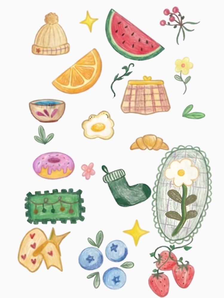 Cozy Picnic Breakfast Doodles Colored Pencil Art by auxincaftan0o