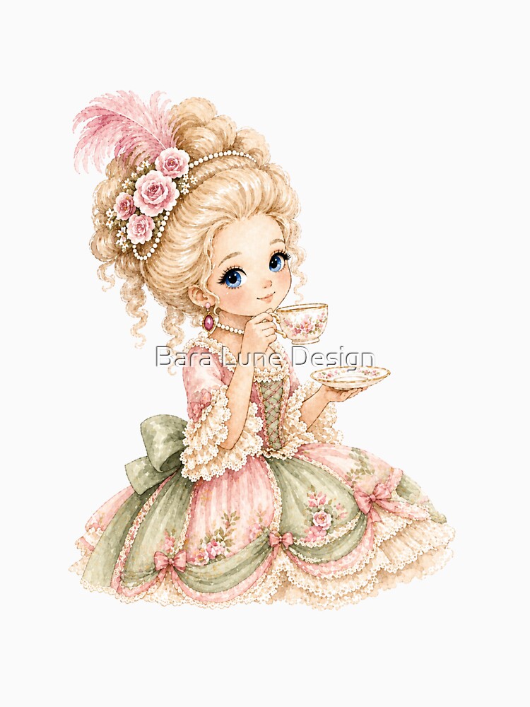 Marie Antoinette Drinking Tea (Pink) by Bara Lune Design