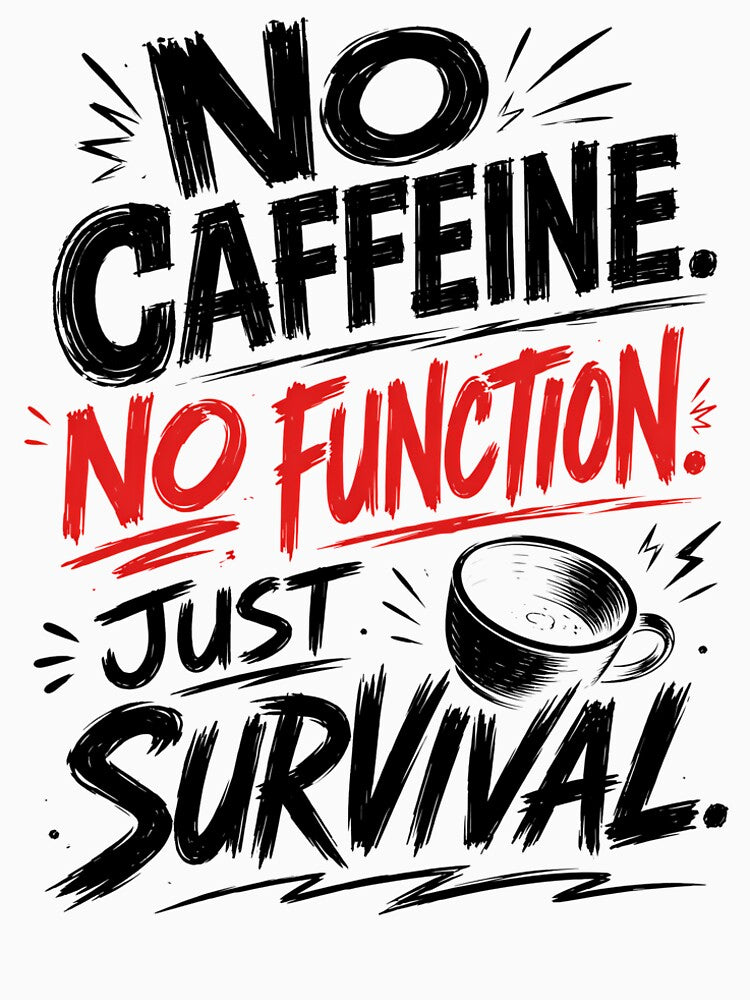 No Caffeine No Function Just Survival Funny Coffee Lover Typography Design by BCW