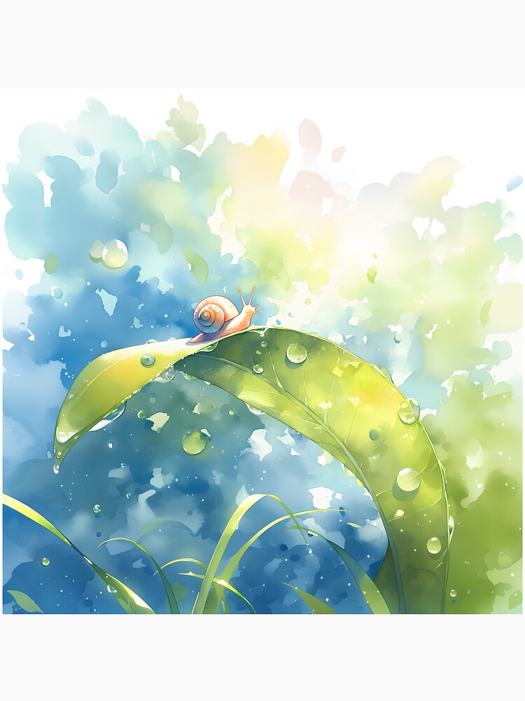 Slow Journey – Peaceful Snail on Leaf Watercolor Nature Art by Windy-market
