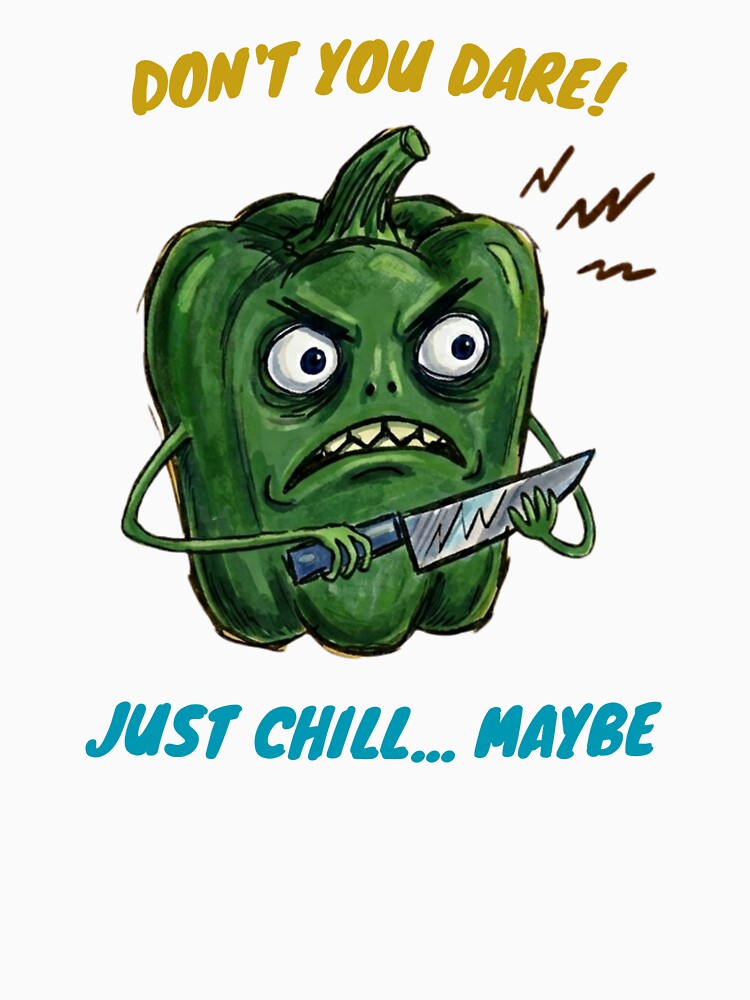 Angry Green Bell Pepper With Knife Funny Cartoon by PM