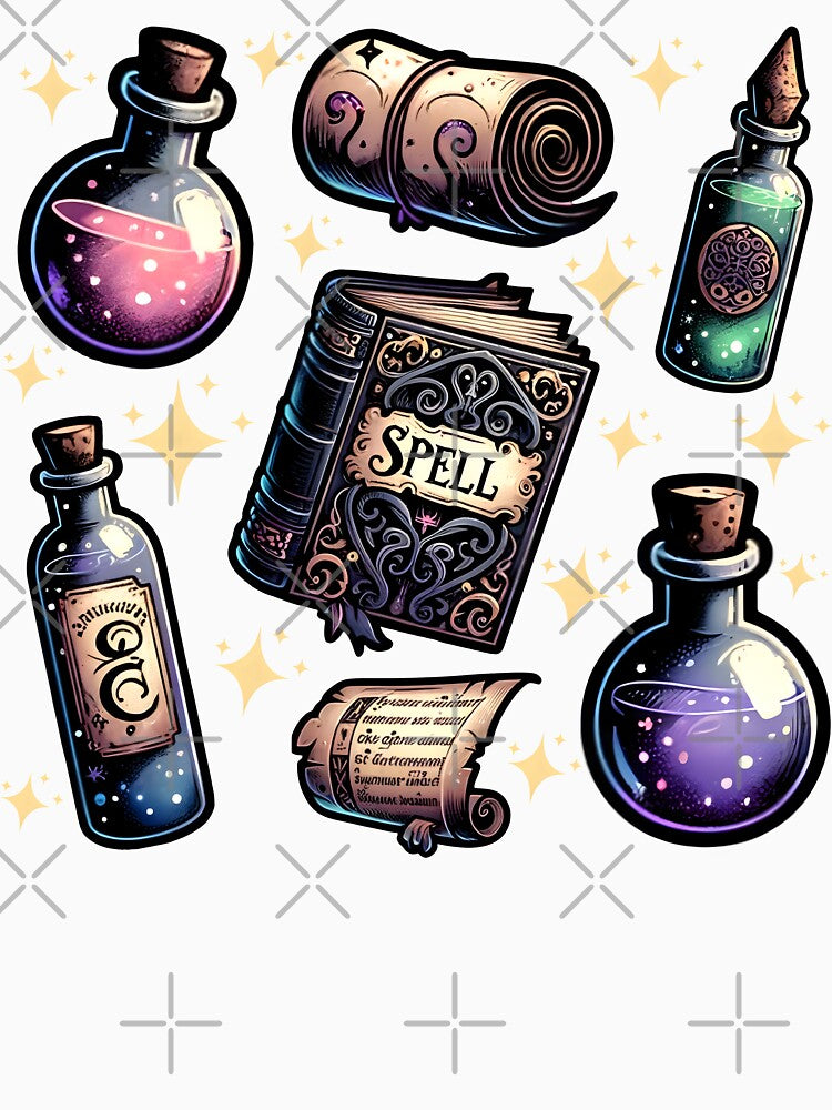 Enchanted Potion Bottles & Spell Book Whimsigoth Sticker Pack And home decor by Unitepeople