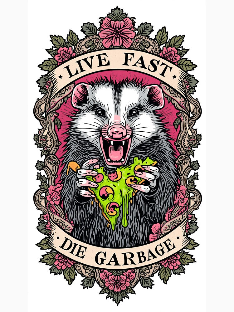 Live Fast Die Garbage Funny Screaming Possum Tattoo by MerchVersum