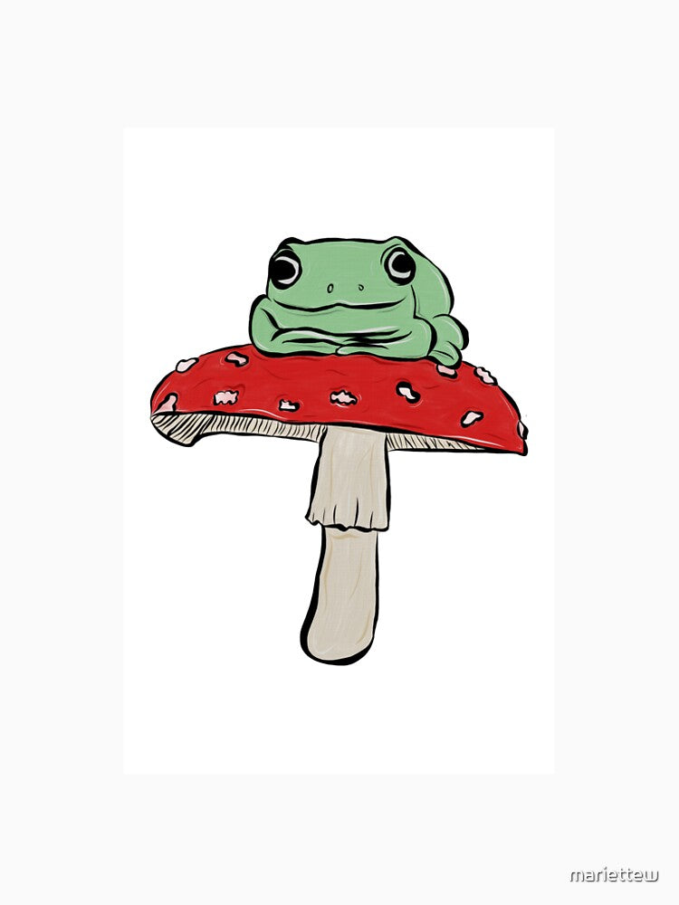 Tree frog sitting on a mushroom by mariettew