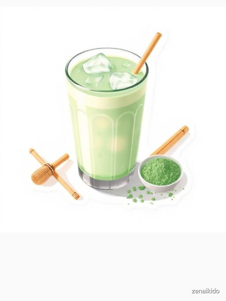 Iced Matcha Latte – Fresh Green Tea Drink Illustration by zenaikido