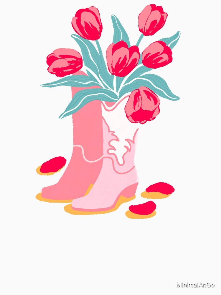 Pink Cowboy Boots With Tulips Cute Western Aesthetic by MinimalAnGo
