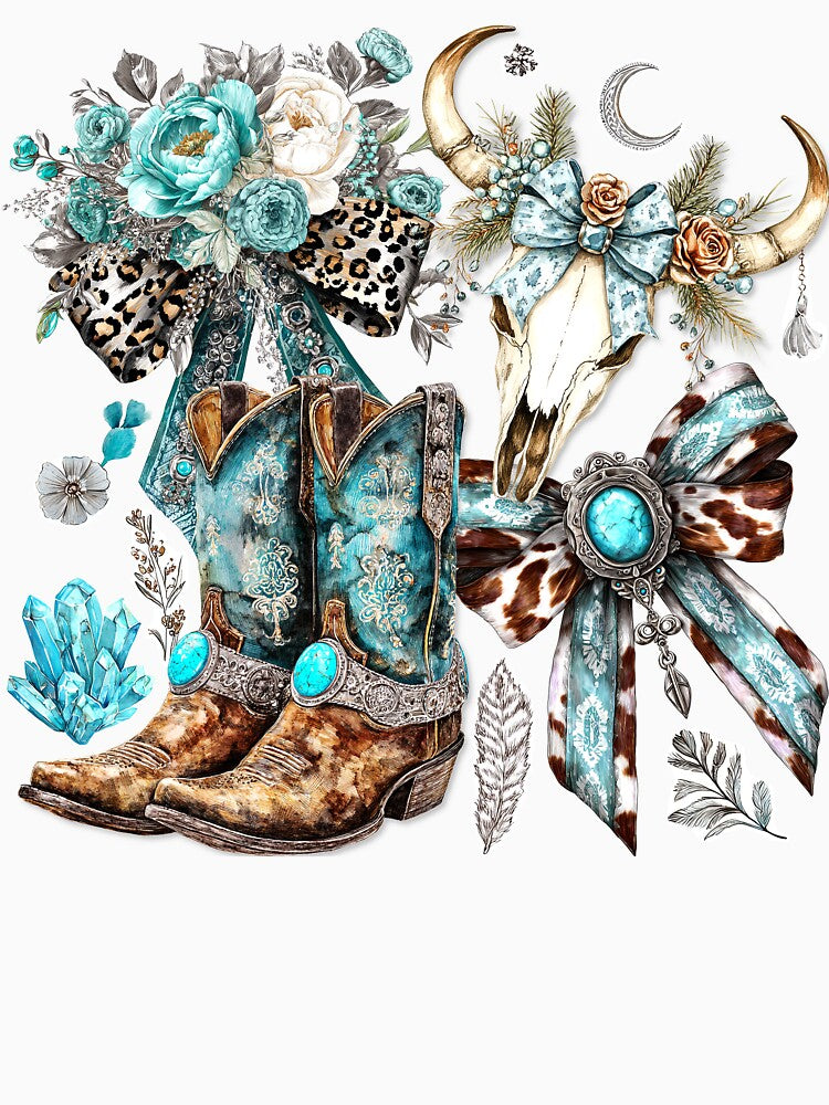 Coquette Cowgirl Turquoise Boots Western Boho by EnlivenDesigns