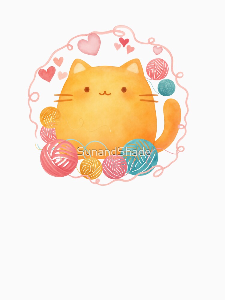 Cute Watercolor Cat with Yarn Balls by SunandShade