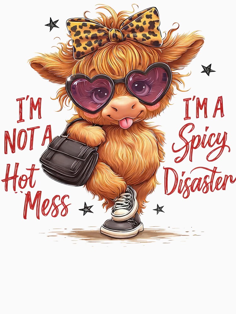 Sarcastic Highland Cow, I'm Not Hot Mess I'm Spicy Disaster by Jack W Art
