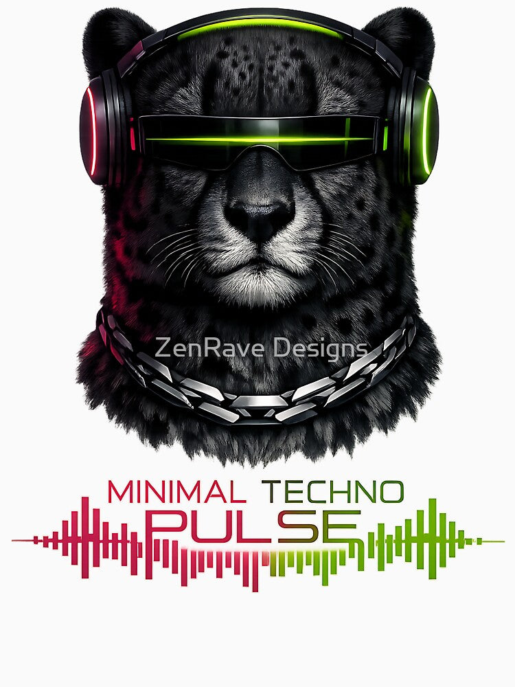 Minimal Techno Pulse Cyber Cheetah DJ by  ZenRave Designs