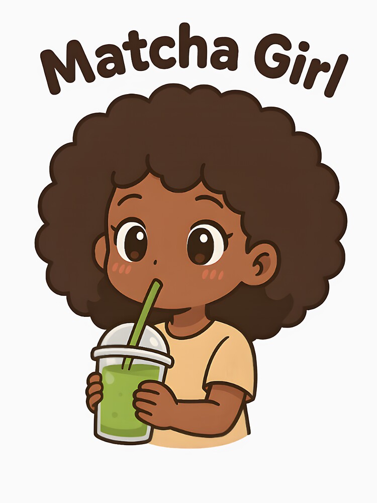 Matcha Girl – Kawaii Afro Anime Girl Drinking Matcha | Cute Kawaii Aesthetic by OsasChild