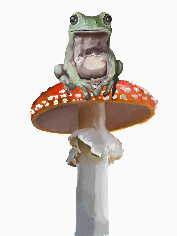 Frog sitting on a mushroom by Gatosenojados