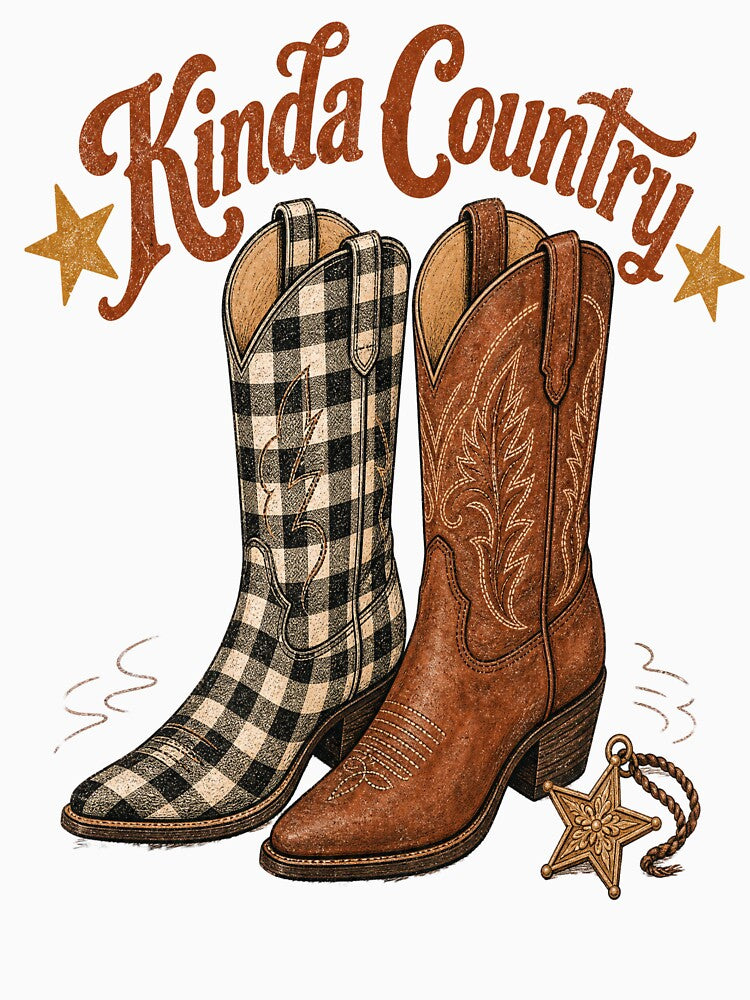 Kinda Country Western Boots T-Shirt, Unisex Country Aesthetic Tee by Dbm Teeverse