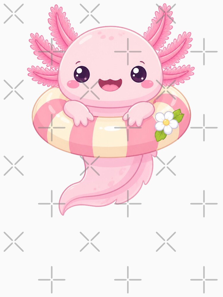 Cute Pink Axolotl Swimming Ring Summer Sticker — Kawaii Pastel Beach Aesthetic Fun Animal Art by HOODYBUDSTYLES