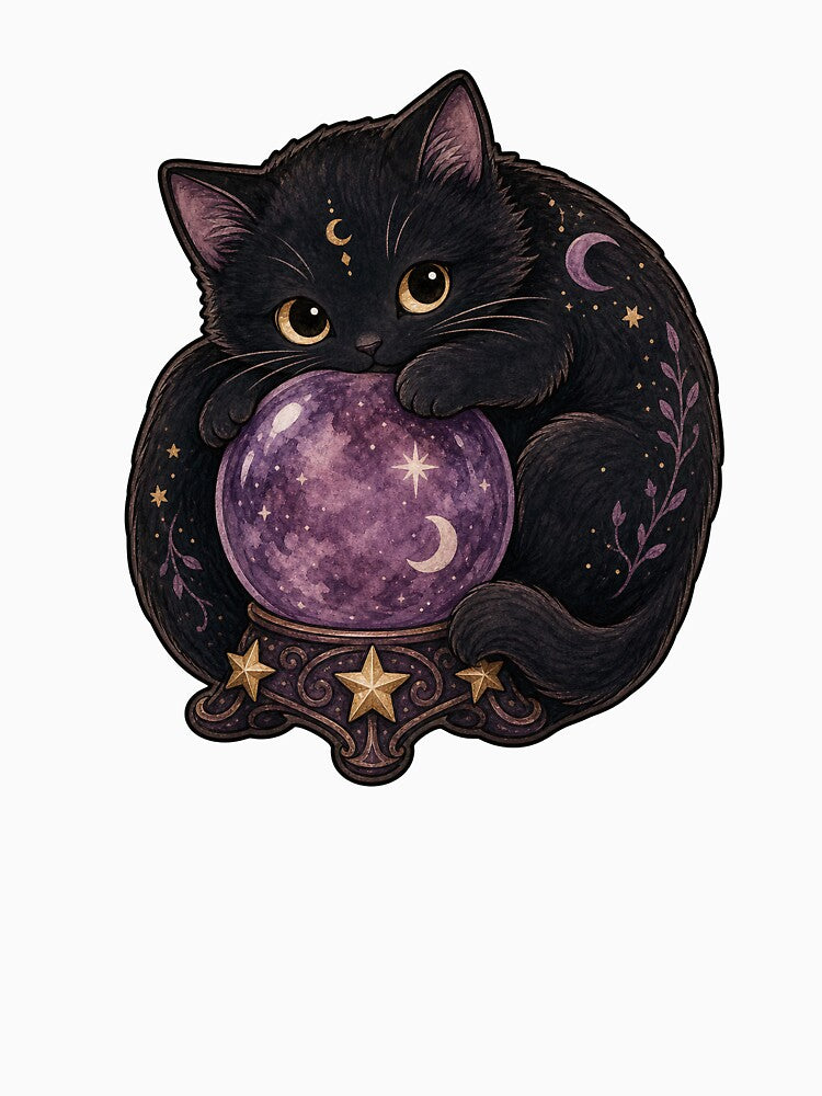 Curled Black Cat Crystal Ball by The-Art-of-D