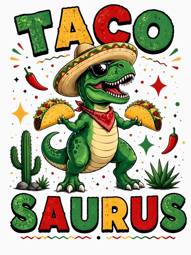 Taco Saurus T Rex Dinosaur Eating Tacos Sombrero Mexican Food Lover by AnnDesignStudio