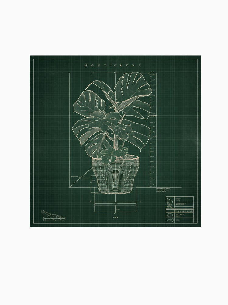 Monstera Engineering Blueprint - Plant Parent Technical Drawing by Concrete Calm