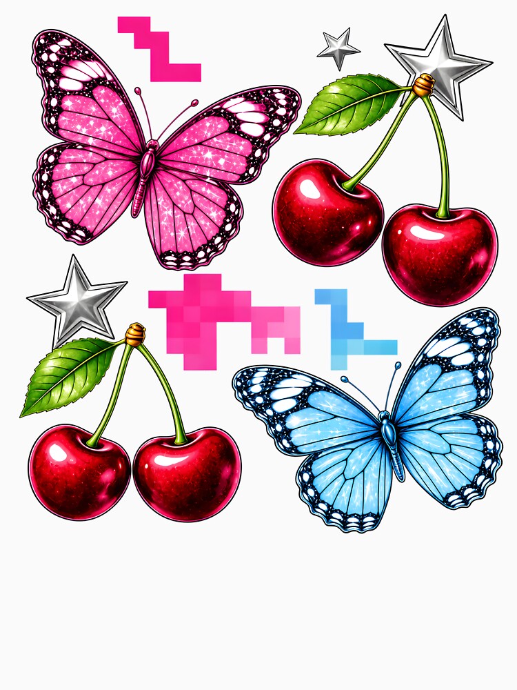 Y2K Cybercore Aesthetic Glitter Butterfly And Cherry Retro Graphic by AnnDesignStudio