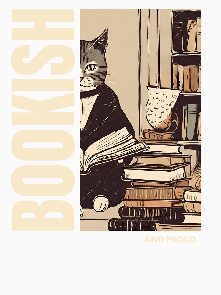 Bookish and proud beige cute cartoon funny cat by SoulfulT