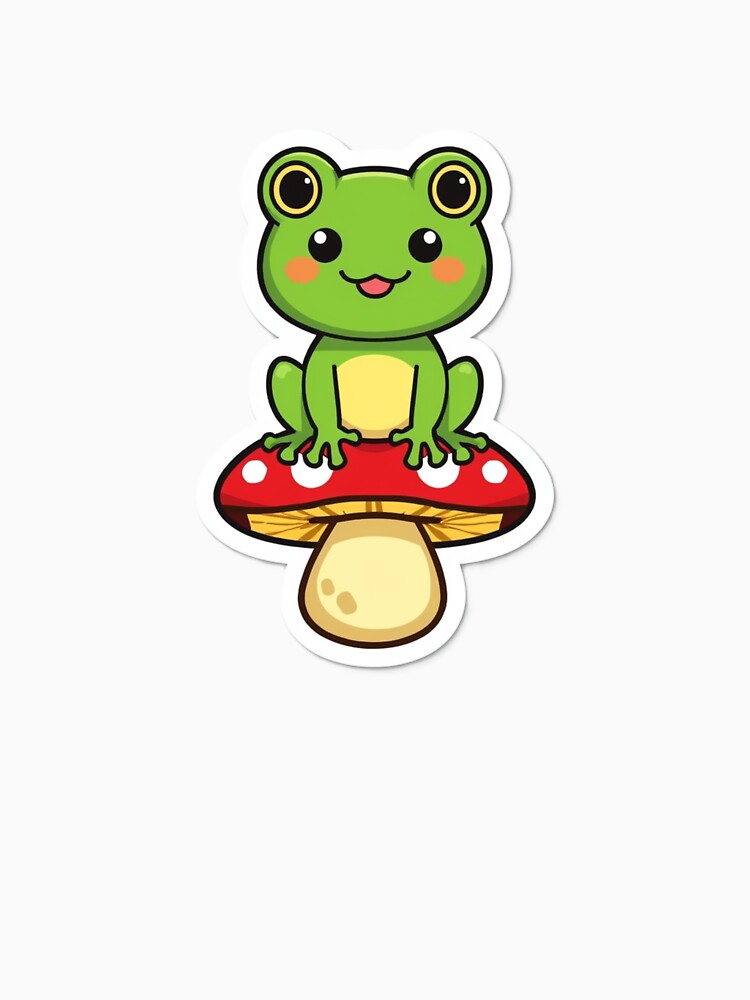 Cute Frog Sitting on Mushroom Sticker by ICONWALA