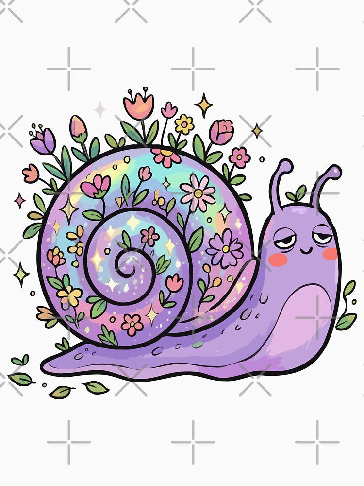 Iridescent Floral Shelled Purple Snail by Emegan Print Art