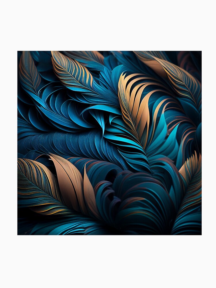 Wild colourful pattern digital art based on birds' plumage feathering inspiration blue brown palette by VISO-art