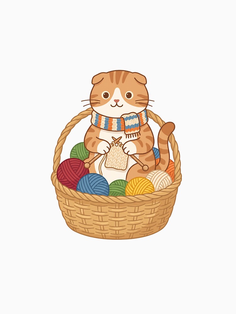 Scottish Fold Knitting Cat Cozy Yarn Ball Craft by PictoVibe