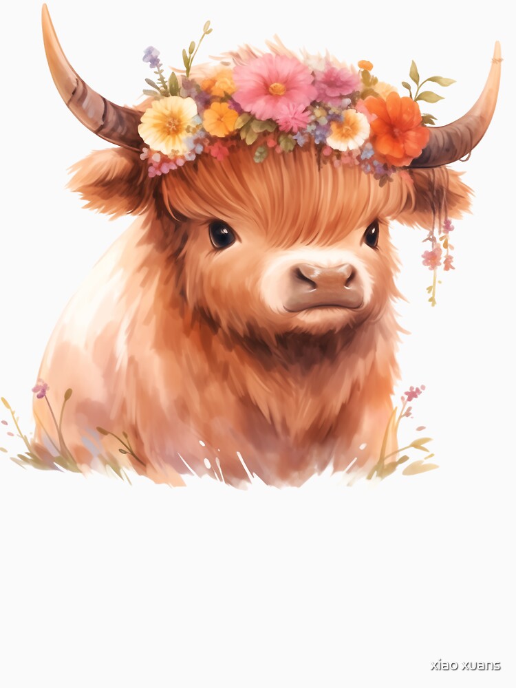 Highland cow with flowers crown by xiao xuans