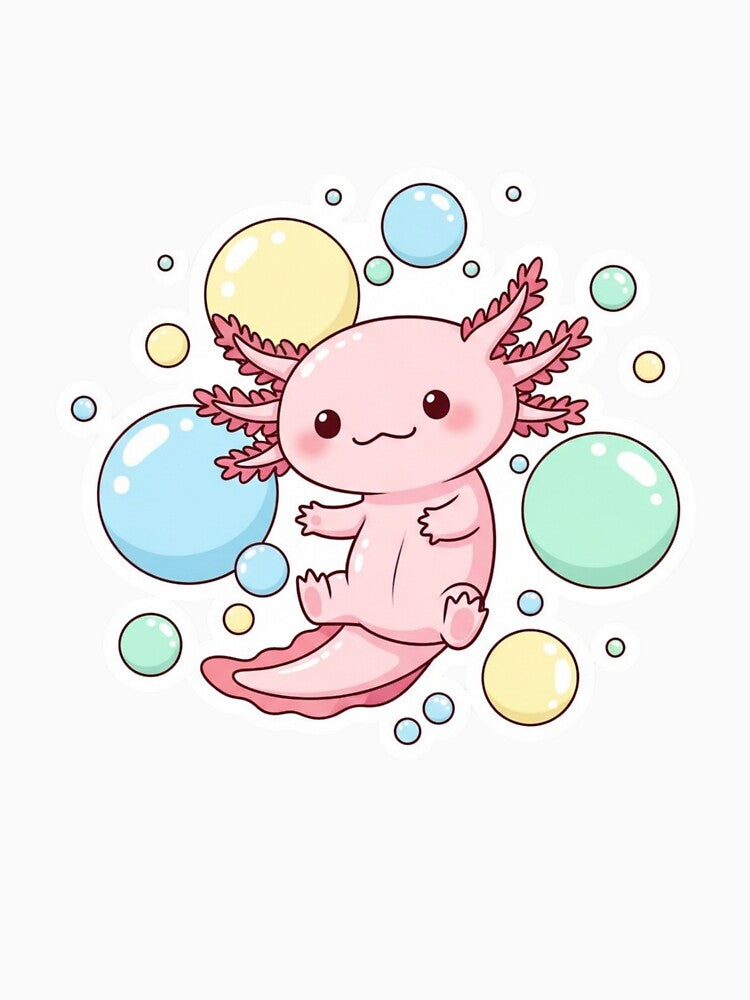 Cute Axolotl Kawaii Sticker – Adorable Pink Axolotl Cartoon by MongOficial