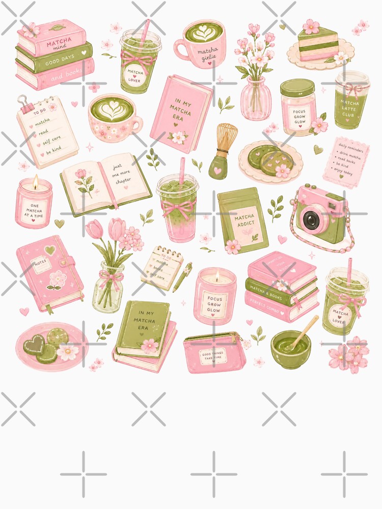 Matcha and Pastry Pattern | Pink Bakery Illustration by StrawberryStudio