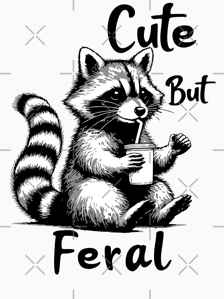 Raccoon Cute But Feral Vintage Raccoon Funny Loves Coffee Feral Summer by MinsND