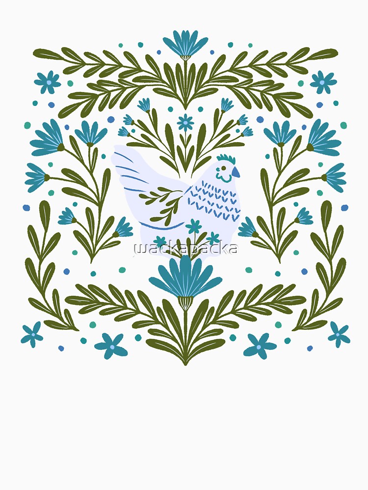 Blooming Chicken - retro blue and green by wackapacka