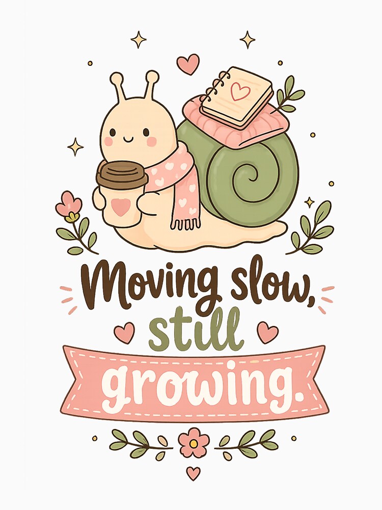 Moving Slow Still Growing Cute Cozy Snail Self Care Sticker by LittleJoyStudio.Art