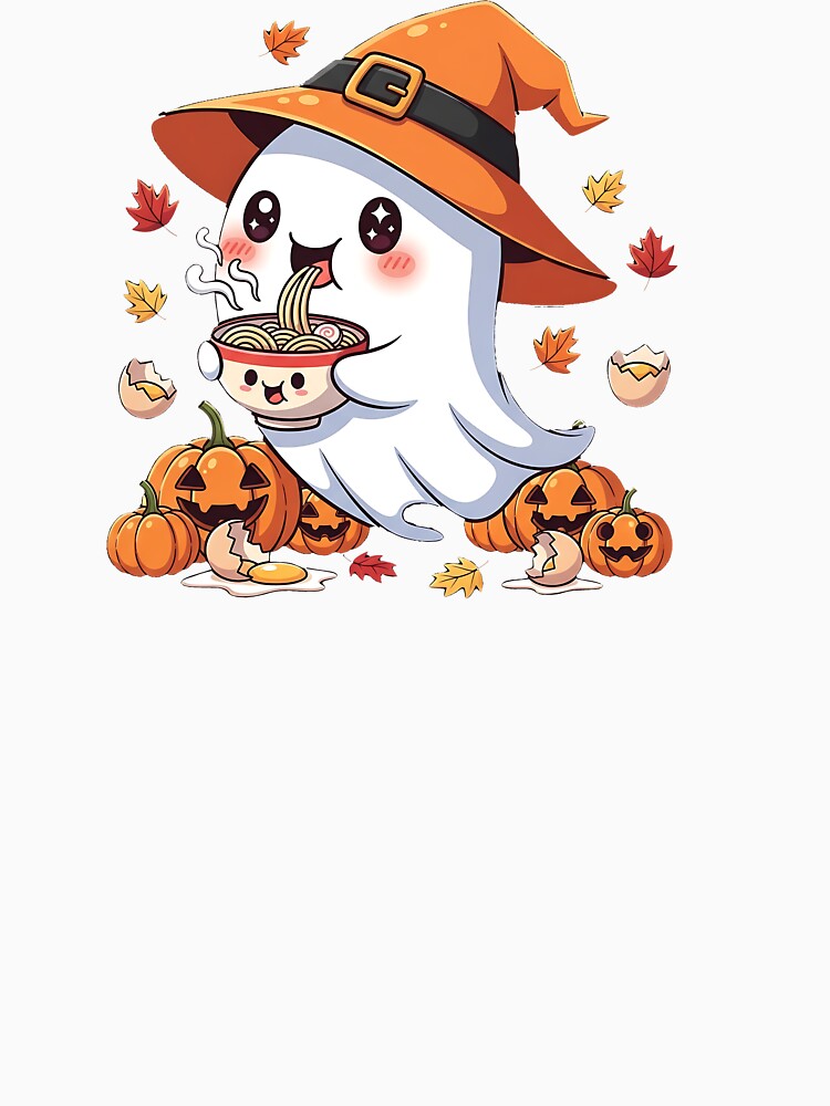 Cute Ghost Eating Ramen Halloween Japanese Kawaii Women by cawtoon