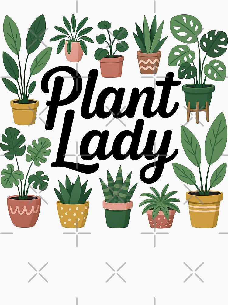 Plant Lady Typography with Potted Houseplants by ArtfulWeave