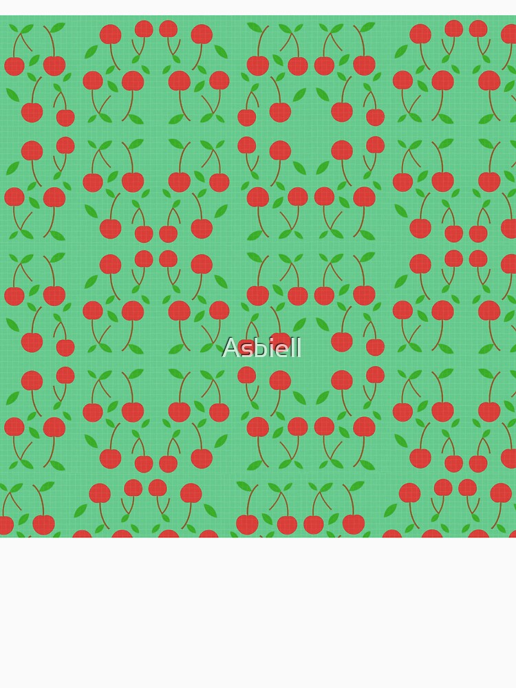 Cherries on Mint Grid – Hand-Drawn Pattern by Asbiell