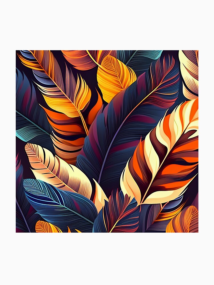Wild colourful pattern digital art based on birds' plumage feathering inspiration blue yellow orange palette by VISO-art