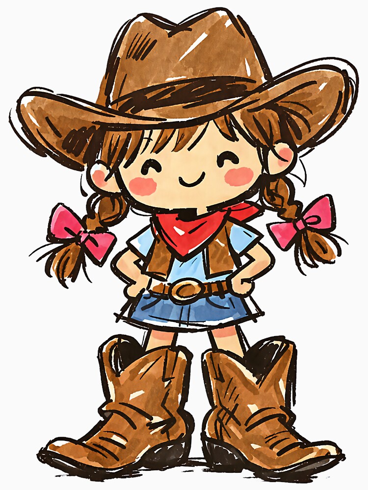 Cute Cowgirl Girl Hand Drawn Cartoon Western Style by GogaVibeRe