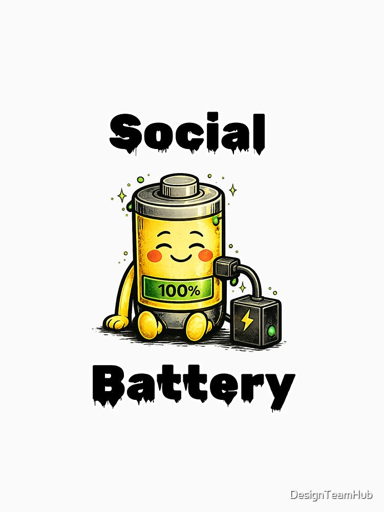 Social Battery 100% Shirt – Fully Charged Happy Introvert Aesthetic Tee by DesignTeamHub