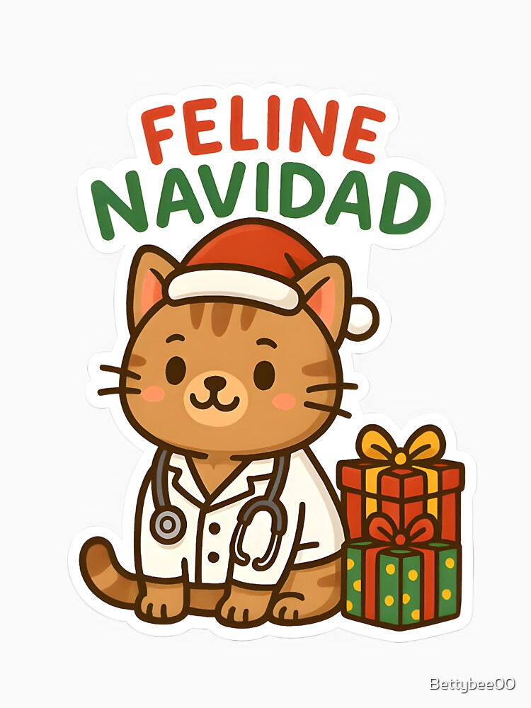 Feline Navidad – Christmas Vet Cat in Santa Hat by Bettybee00