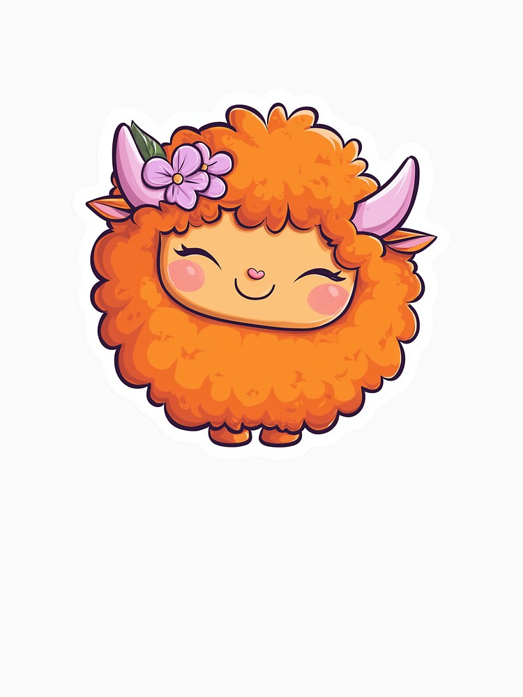 Highland Cow Cute Fluffy Flower Kawaii by StickerMan17