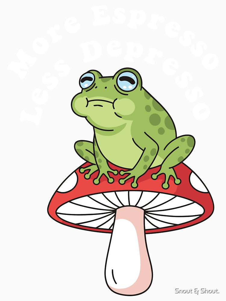 Cute Grumpy Frog on Red Mushroom Toadstool by Snout & Shout.