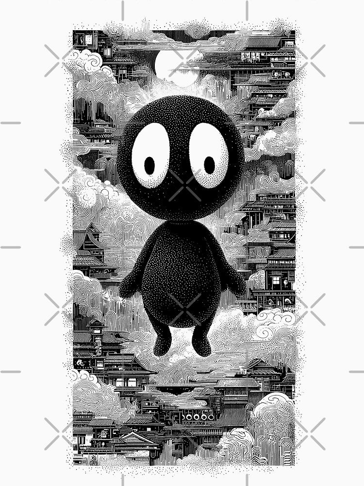 Whimsical Spirit Over Japanese Village Night by Qim X Fantasy