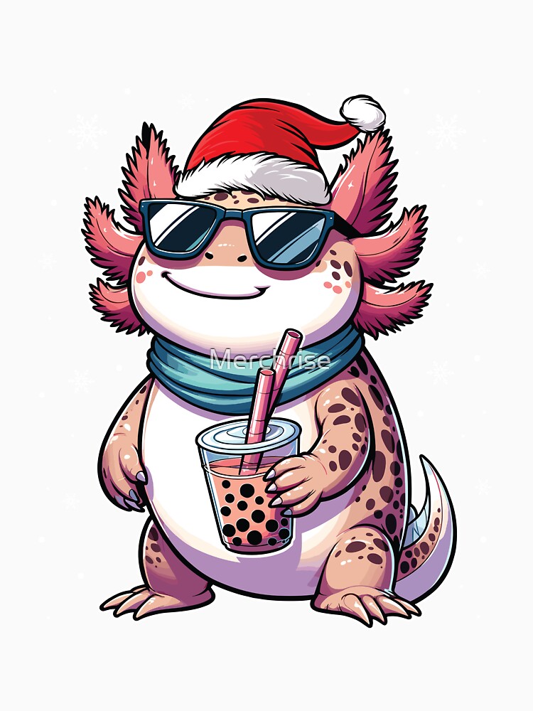 Funny Adorable Axolotl Drinking Boba Tea by Merchrise