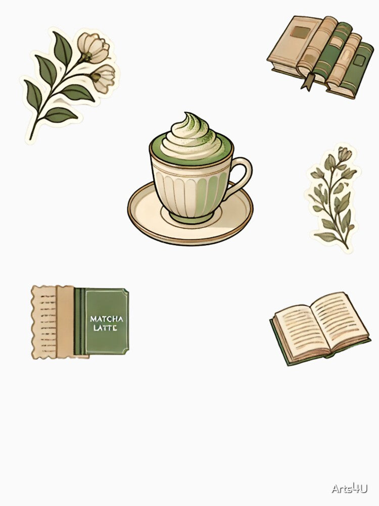 MATCHA & ACADEMIA AESTHETIC GREEN TEA BOBA STICKER PACK by Arts4U